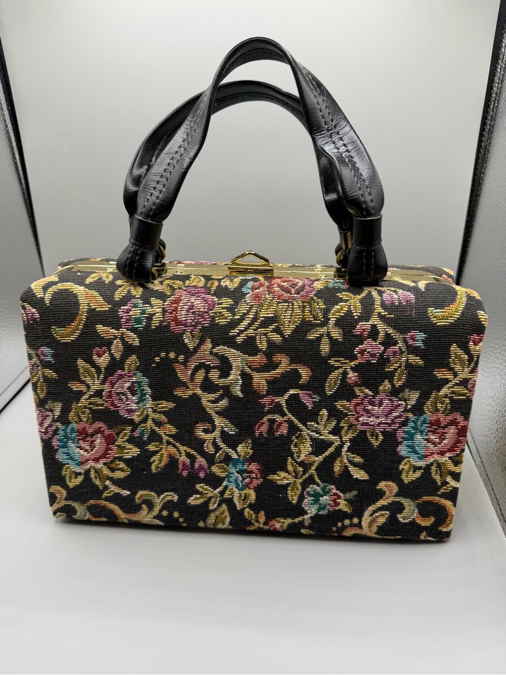 Vintage Floral Tapestry Top-Handle Bag.  Carpet Bag Handbag
